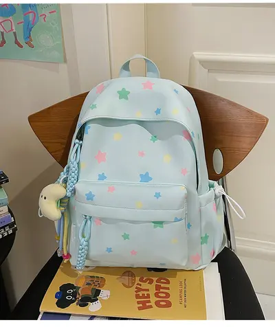 Star Pattern Backpack for Junior High Girls, Large Capacity - 10