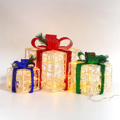 LED Noel Katlanır Akrilik Hediye Kutusu Seti, 3 Parça Işıklı - 7