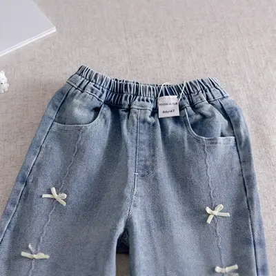 Girls' Denim Flared Jeans with Ruffle Trim, Spring Autumn 2026 - 3