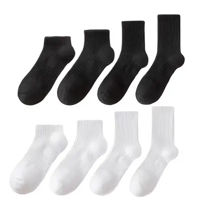 Herren-Socken, Baumwollsocken, Herren-Socken in Schwarz, Weiß und Grau mittlere Höhe, Kinder-Sportsocken lang weiß, dünne weiße Socken