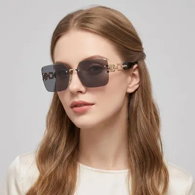 Damen-Sonnenbrille ohne Rahmen mit Metallkette, UV-Schutz, luxuriös - 4