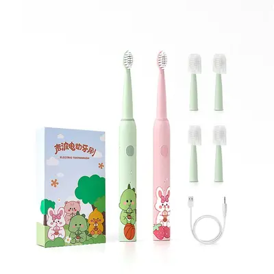 儿童声波电动牙刷杜邦软毛替换刷头USB充电卡通儿童牙刷源头工厂 - 6
