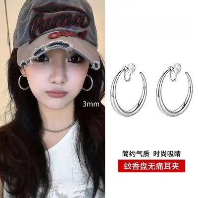 999纯银针圈圈耳环女轻奢高级感耳圈素圈耳夹耳钉大圆圈耳饰批发 - 13