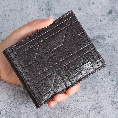 Men's Short Wallet, Plaid Soft Leather with Multiple Card Slots - 8
