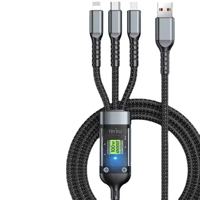 Yeni şeffaf 100W hızlı şarjlı bir-üç veri kablosu Apple Android Huawei için uygun üçü bir arada hızlı şarj