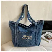 Japanischer Casual-Rucksack mit großem Fassungsvermögen für Damen, trendige Stickerei mit Buchstaben, Jeans-Rucksack für Studenten, großer Fassungsvermögen, Commuter-Tote-Bag - 11