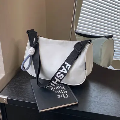 Large Capacity Nylon Canvas Women's Shoulder Bag with Wide Strap - 3