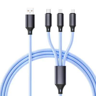 120W silikon üçü bir arada hızlı şarj, Huawei ve Apple çok fonksiyonlu şarj kablosuna uygun kalınlaştırılmış bir ila üç veri kablosu