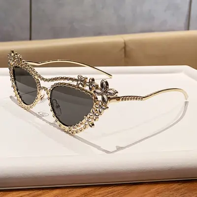 Schmetterlingsform-Sonnenbrille mit Strass, modische Brille - 7