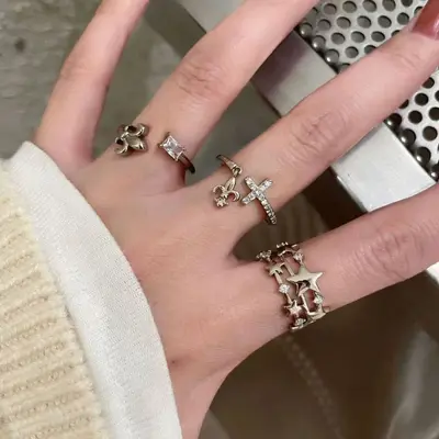 Vintage cross open ring, coffee gold, niche design