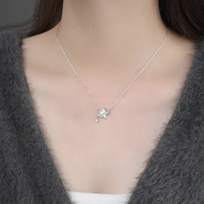 S999 silver shell star necklace women lightweight luxury artistic - 4