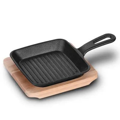 Single-Handle Striped Cast Iron Steak Pan, Induction Compatible