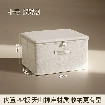 Large capacity foldable clothing storage box with lid and lock, linen - 8