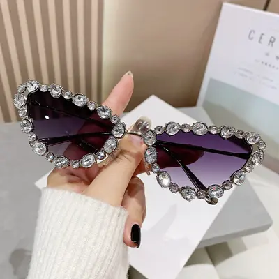 Retro Cat-Eye Sunglasses, Oversized Rhinestone Metal Frame - 6