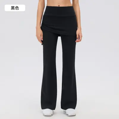 Faux Two-Piece High-Waisted Yoga Pants with Side Drawstring, Stretch, Model D26142 - 13