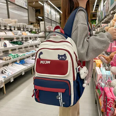 2025 Colour-Block School Backpack, Large Capacity - 3