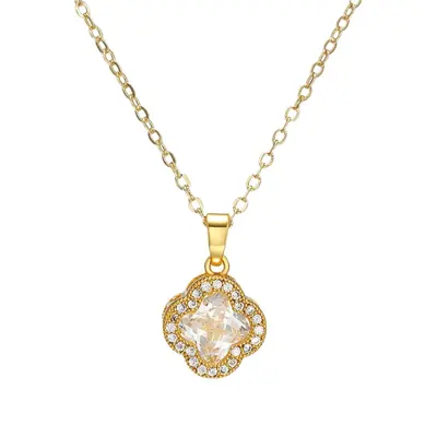 Four-leaf zircon necklace, lightweight luxury, chain pendant