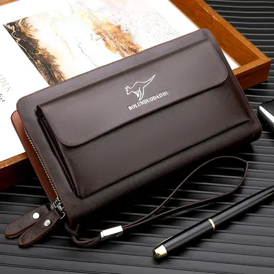 Men's Business Clutch Bag, Double Zipper Large Capacity Phone Pouch