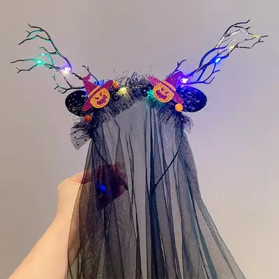 Halloween Black Headband with Bow, Dark Style Ghost Bride Veil Costume Accessory - 13