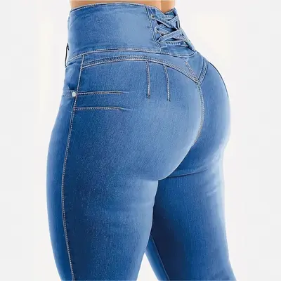 Kadın Yüksek Bel Dar Paça Kot Pantolon, Yüksek Esneklikli, Büyük Beden