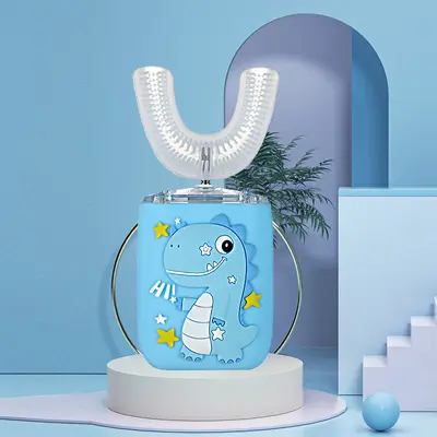 U-Shaped Children's Electric Toothbrush, Sonic with Silicone Brush Head - 10