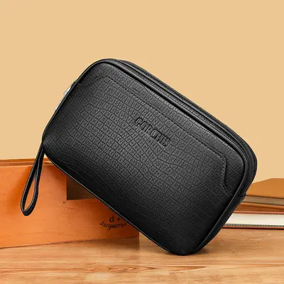 Stone-Pattern Soft Leather Men's Clutch Bag with Combination Lock - 9