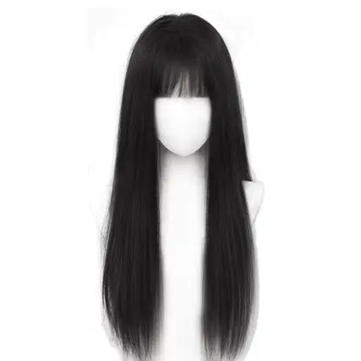 Long Straight Black Women's Wig, Top-of-Head Hair Topper with Bangs