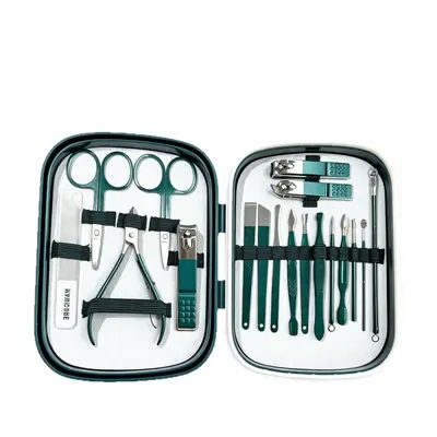 Stainless Steel Nail Care Set 18-Piece Manicure Tools Nail Clippers Cuticle Scissors Portable Storage Box