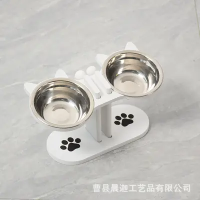 Ahşap Eğimli Evcil Hayvan Mama Kabı Standı, Su Kabı Rafı, Dikey Kedi Besleyici