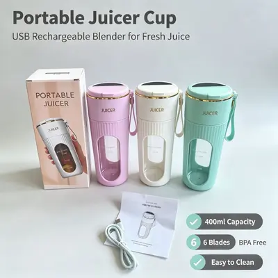 Portable juicer cup, USB rechargeable, 400ml capacity - 1