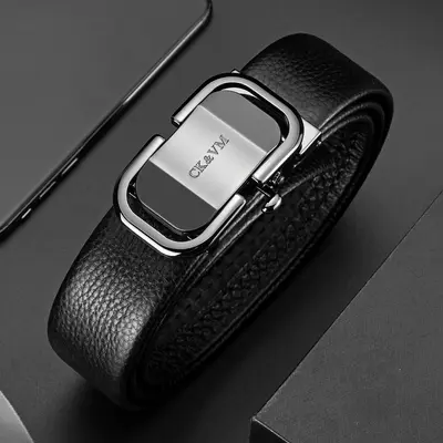 Guangzhou Genuine Leather Men's Belt with Automatic Buckle, Full Grain Cowhide Waist Belt, Premium Quality Men's New Style - 4