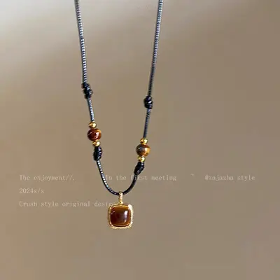 Tiger eye stone pendant, retro, niche design