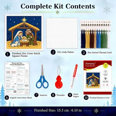 18ct Cross Stitch Kit, Birth of God, Framed Canvas