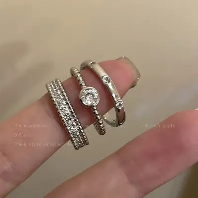 Damenring, minimalistisch, Zirkon-Metall, offen, eleganter Stil