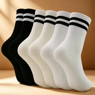 In Stock Student Socks Four Seasons Hot Style College Wind Anti-Pilling Seamless Toe Cotton Socks Two-Stripe Design Unisex Sports Socks