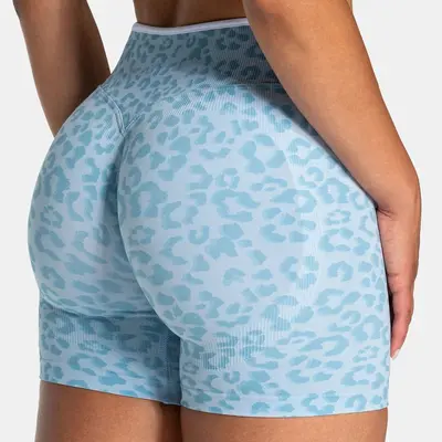Seamless Leopard Print Yoga Shorts with Peach Lift Design - 7