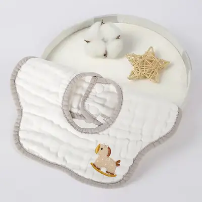 Baby Bib, 100% Cotton Gauze, 8-Layer, Embroidered - 10