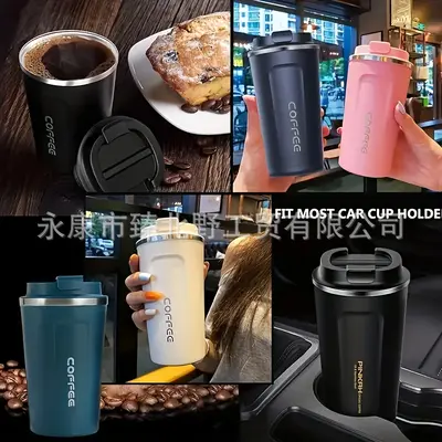 Cross-border stainless steel thermos cup, double-wall vacuum flip-top coffee mug, smart temperature indicator, high-end dual-car water cup - 3