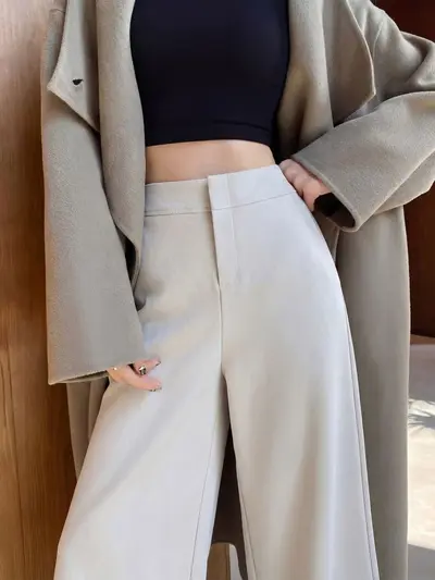 Women's High-Waist Suit Trousers, Straight Drapey Leg