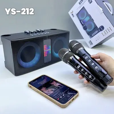 YS-212 Kablosuz Bluetooth Hoparlör, Çift Mikrofonlu Karaoke, LED Işıklı