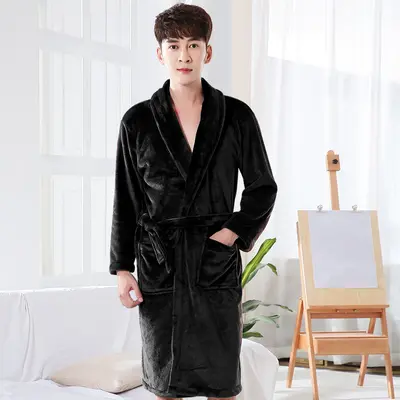 Thickened flannel nightgown, plus size autumn and winter pajamas, coral velvet bathrobe, couples sleepwear for men and women, plus velvet - 10