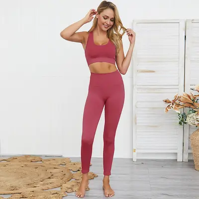 Seamless Yoga Set for Women, Long Vest Two-Piece Sports Suit