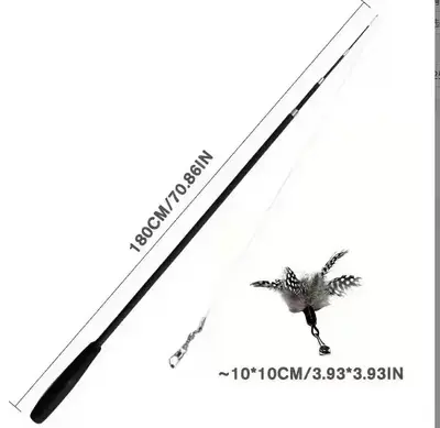 1.8m Telescopic Cat Teaser Wand, Steel Wire, Feather, Bell, Bite-Resistant - 12