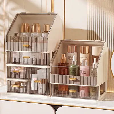 Cosmetics storage box, dustproof, large capacity, desktop organizer