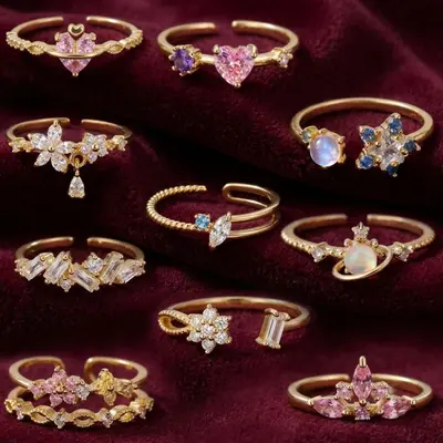 Grenzüberschreitender Bestseller im INS-Stil, Zirkon-Blüten-einlegearbeit, verstellbarer lebendiger Ring für Frauen, süßer und niedlicher Blumenmuster, eleganter Ring