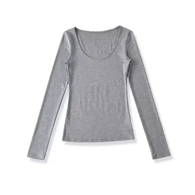 Women's U-Neck Long Sleeve Stretch Base Top, Solid Colour - 8