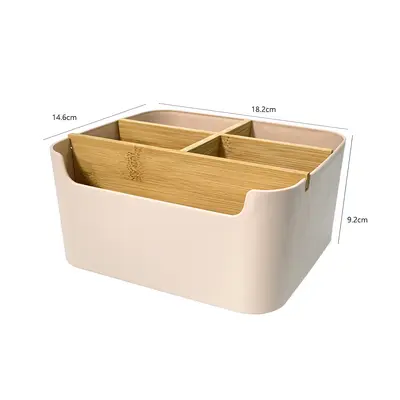 Removable bamboo cosmetic storage basket kitchen miscellaneous items storage basket living room side table desktop wooden plastic storage box - 8
