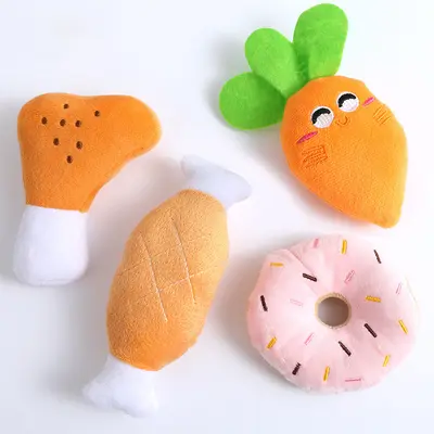 Peluş sesli köpek oyuncağı seti, tavuk budu, donut ve kemik şekilli - 4