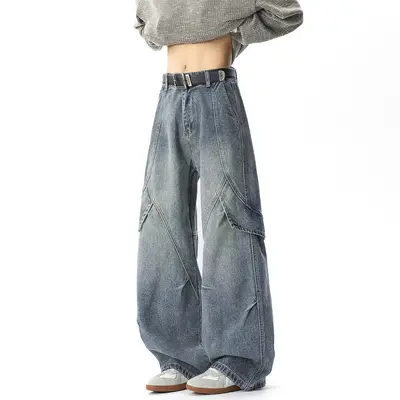 Herren-Jeans in Schwarz, locker gerade Passform, Patchwork-Details - 7