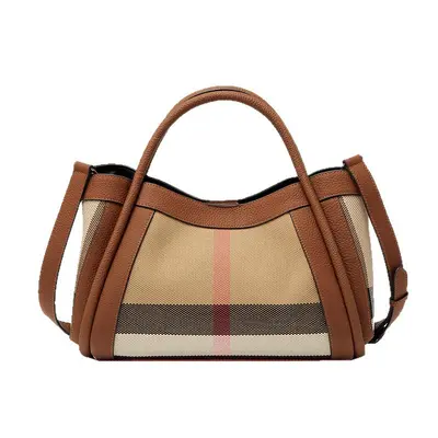 Genuine Leather Large Capacity Women's Plaid Handbag - 3